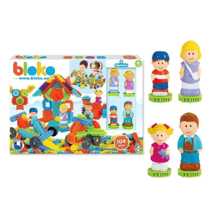 Coffret Bloko 100 pièces + 4 Figurines 3D Famille - Jeu de Construction - Dès 12 mois - Cadeaux & Trésors By SIFENNASR.S