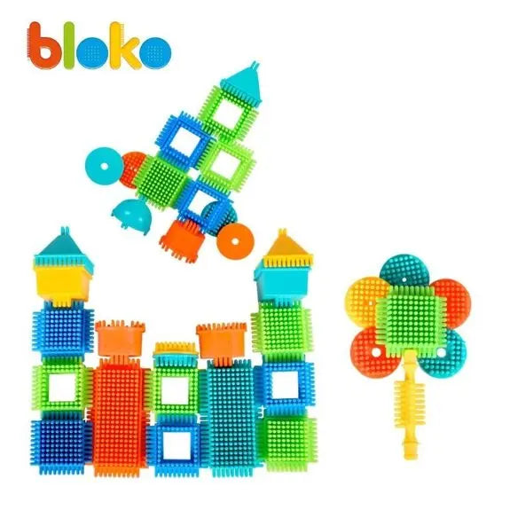 Coffret Bloko 100 pièces + 4 Figurines 3D Famille - Jeu de Construction - Dès 12 mois - Cadeaux & Trésors By SIFENNASR.S