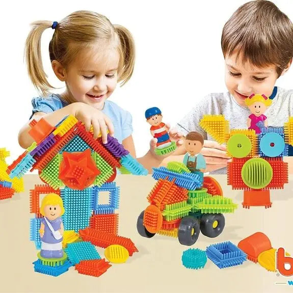 Coffret Bloko 100 pièces + 4 Figurines 3D Famille - Jeu de Construction - Dès 12 mois - Cadeaux & Trésors By SIFENNASR.S