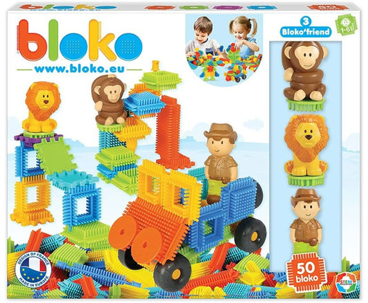 Coffret Bloko 50 Pièces + 3 Figurines 3D sur le thème de la Jungle - Dès 12 mois - Cadeaux & Trésors By SIFENNASR.S